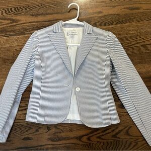 Blue and White Seersucker Striped Blazer